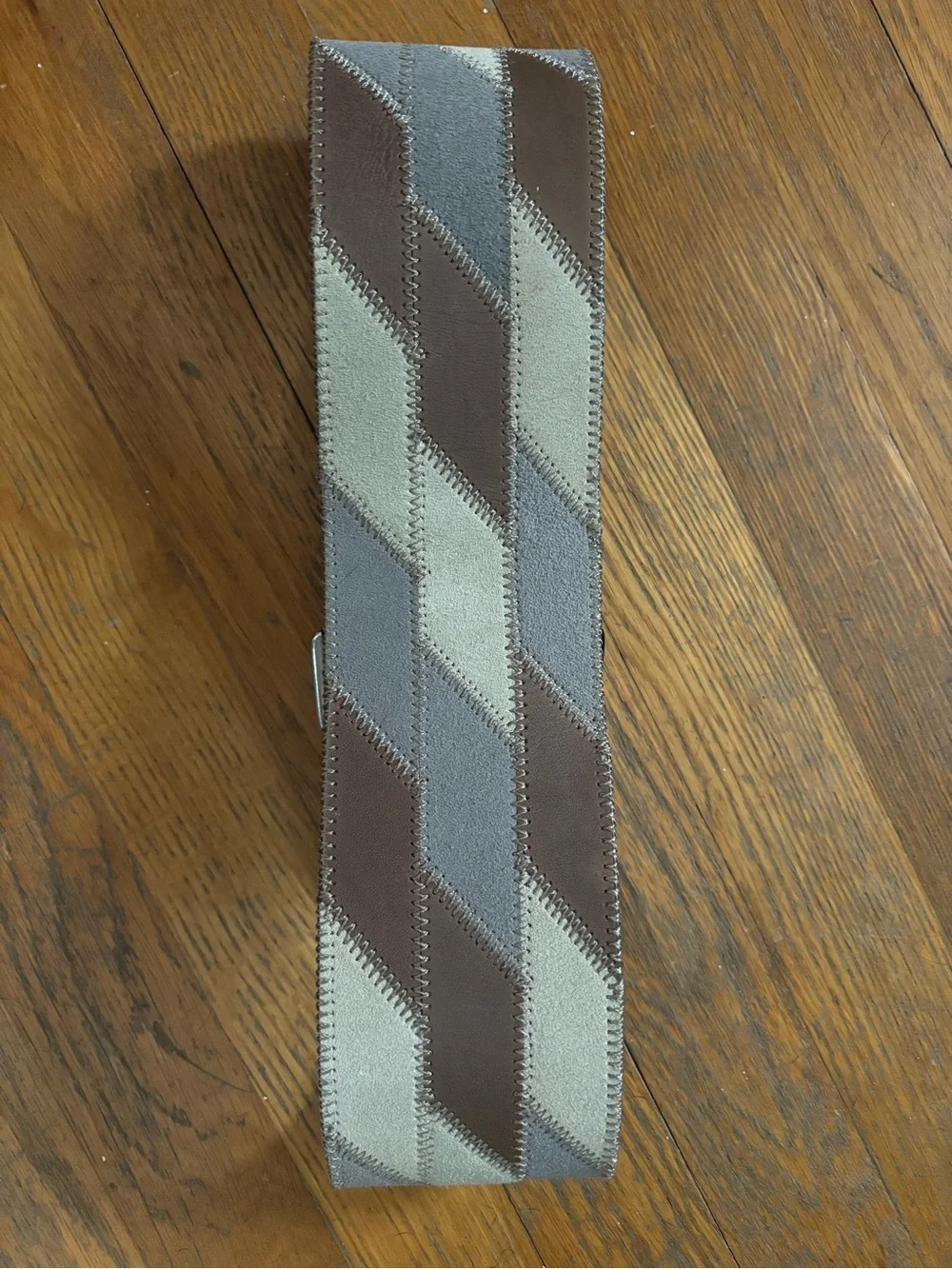 Linea Pelle  Striped Leather and Suede Wide High Waist Belt in Gray and Brown